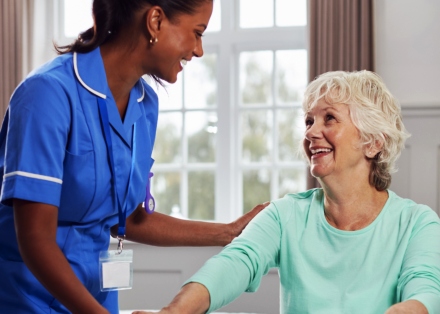 caregiver talking with senior